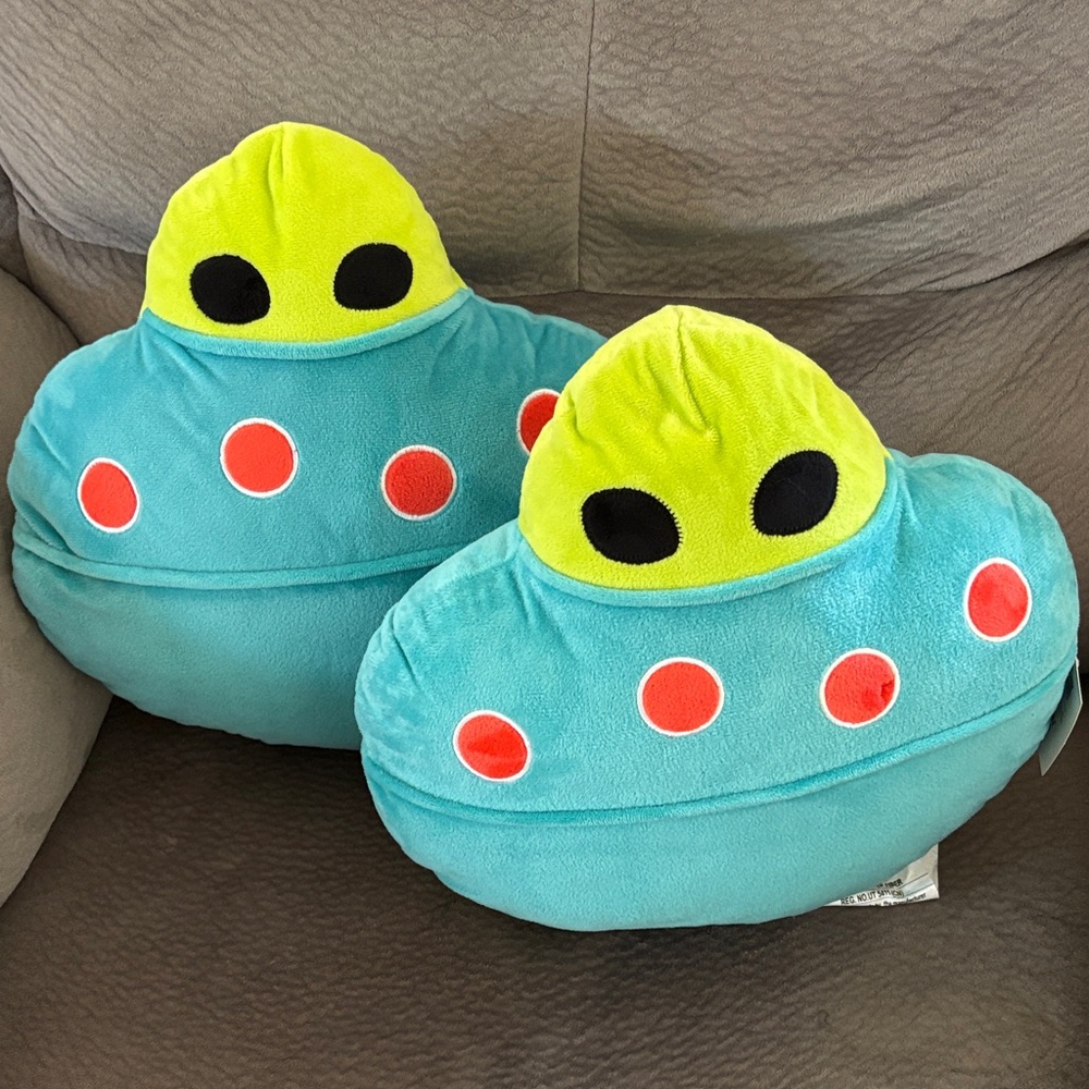 Alien Spaceship Accent Pillow - Green and Blue